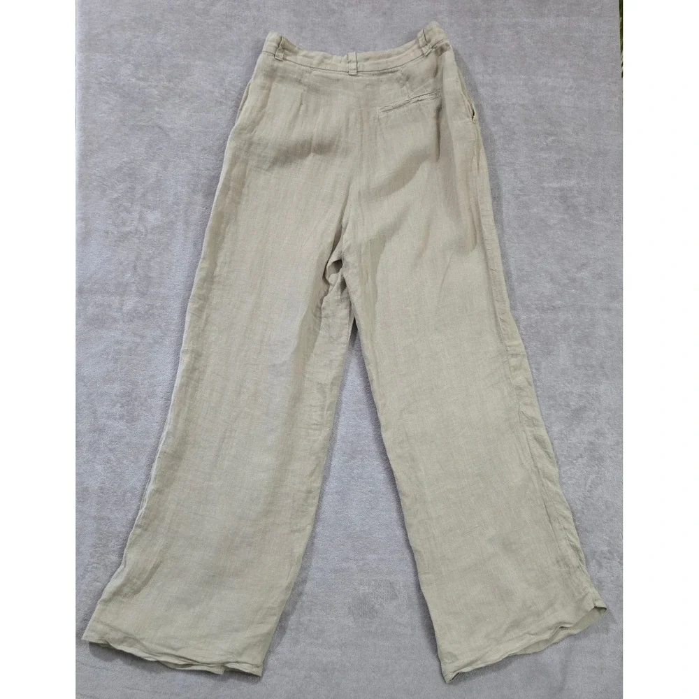 ZARA Linen Pants Women Small Wide Leg High Rise Pleated Coastal Boho  Lagenlook
